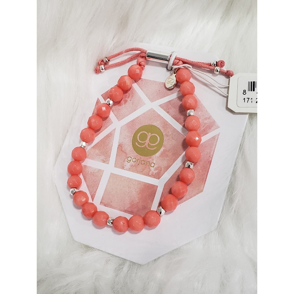 NEW Gorjana Power Gemstone Plated Brass Bracelet Pink Coral for Harmony